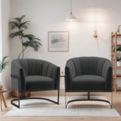 Kit 2 Poltronas Decorativas Sala de Estar Recepção Mavie Base de Ferro Preto Suede Cinza Escuro - Amarena Móveis