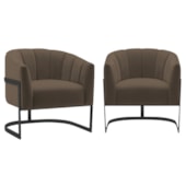 Kit 2 Poltronas Decorativas Sala de Estar Recepção Mavie Base de Ferro Preto Suede Marrom - Amarena Móveis