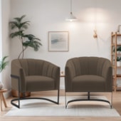 Kit 2 Poltronas Decorativas Sala de Estar Recepção Mavie Base de Ferro Preto Suede Marrom - Amarena Móveis