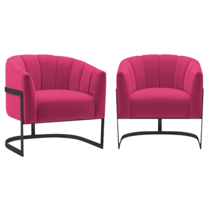 Kit 2 Poltronas Decorativas Sala de Estar Recepção Mavie Base de Ferro Preto Suede Pink - Amarena Móveis