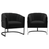 Kit 2 Poltronas Decorativas Sala de Estar Recepção Mavie Base de Ferro Preto Suede Preto - Amarena Móveis