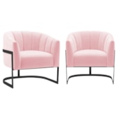 Kit 2 Poltronas Decorativas Sala de Estar Recepção Mavie Base de Ferro Preto Suede Rosa Bebe - Amarena Móveis