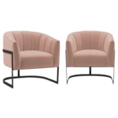 Kit 2 Poltronas Decorativas Sala de Estar Recepção Mavie Base de Ferro Preto Suede Rose - Amarena Móveis