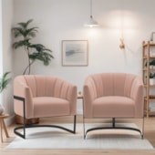 Kit 2 Poltronas Decorativas Sala de Estar Recepção Mavie Base de Ferro Preto Suede Rose - Amarena Móveis