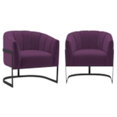 Kit 2 Poltronas Decorativas Sala de Estar Recepção Mavie Base de Ferro Preto Suede Roxo - Amarena Móveis