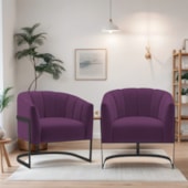 Kit 2 Poltronas Decorativas Sala de Estar Recepção Mavie Base de Ferro Preto Suede Roxo - Amarena Móveis