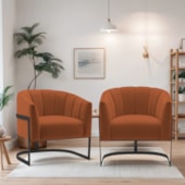 Kit 2 Poltronas Decorativas Sala de Estar Recepção Mavie Base de Ferro Preto Suede Terracota - Amarena Móveis