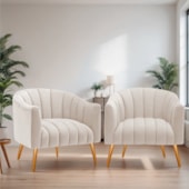 Kit 2 Poltronas Decorativas Sala de Estar Recepção Senna Linho Bege - Amarena Móveis