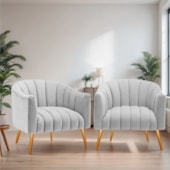 Kit 2 Poltronas Decorativas Sala de Estar Recepção Senna Linho Cinza Claro - Amarena Móveis