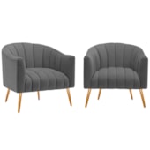 Kit 2 Poltronas Decorativas Sala de Estar Recepção Senna Linho Cinza Escuro - Amarena Móveis