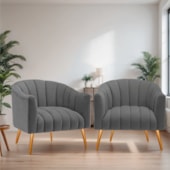 Kit 2 Poltronas Decorativas Sala de Estar Recepção Senna Linho Cinza Escuro - Amarena Móveis