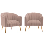 Kit 2 Poltronas Decorativas Sala de Estar Recepção Senna Linho Rose - Amarena Móveis