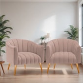 Kit 2 Poltronas Decorativas Sala de Estar Recepção Senna Linho Rose - Amarena Móveis