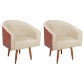 Kit 2 Poltronas Jade Decorativa Moderna Sala de Estar Quarto Escritório Conforto Corano Nozes e Bouclé Pés Palito Bege