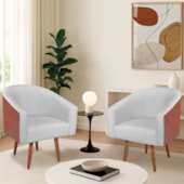 Kit 2 Poltronas Jade Decorativa Moderna Sala de Estar Quarto Escritório Conforto Corano Nozes e Bouclé Pés Palito Branco
