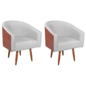 Kit 2 Poltronas Jade Decorativa Moderna Sala de Estar Quarto Escritório Conforto Corano Nozes e Bouclé Pés Palito Branco