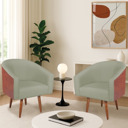 Kit 2 Poltronas Jade Decorativa Moderna Sala de Estar Quarto Escritório Conforto Corano Nozes e Bouclé Pés Palito Verde Oliva