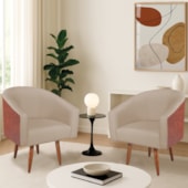 Kit 2 Poltronas Jade Decorativa Moderna Sala de Estar Quarto Escritório Conforto Corano Nozes e Linho Pés Palito Bege