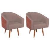 Kit 2 Poltronas Jade Decorativa Moderna Sala de Estar Quarto Escritório Conforto Corano Nozes e Linho Pés Palito Rosê