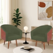 Kit 2 Poltronas Jade Decorativa Moderna Sala de Estar Quarto Escritório Conforto Corano Nozes e Linho Pés Palito Verde