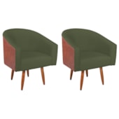 Kit 2 Poltronas Jade Decorativa Moderna Sala de Estar Quarto Escritório Conforto Corano Nozes e Linho Pés Palito Verde