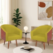 Kit 2 Poltronas Jade Decorativa Moderna Sala de Estar Quarto Escritório Conforto Pés Palito Corano Nozes e Suede Amarelo