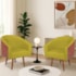 Kit 2 Poltronas Jade Decorativa Moderna Sala de Estar Quarto Escritório Conforto Pés Palito Corano Nozes e Suede Amarelo