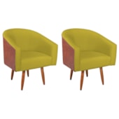 Kit 2 Poltronas Jade Decorativa Moderna Sala de Estar Quarto Escritório Conforto Pés Palito Corano Nozes e Suede Amarelo