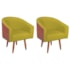 Kit 2 Poltronas Jade Decorativa Moderna Sala de Estar Quarto Escritório Conforto Pés Palito Corano Nozes e Suede Amarelo