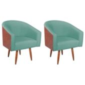 Kit 2 Poltronas Jade Decorativa Moderna Sala de Estar Quarto Escritório Conforto Pés Palito Corano Nozes e Suede Azul Tiffany