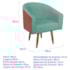 Kit 2 Poltronas Jade Decorativa Moderna Sala de Estar Quarto Escritório Conforto Pés Palito Corano Nozes e Suede Azul Tiffany