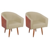 Kit 2 Poltronas Jade Decorativa Moderna Sala de Estar Quarto Escritório Conforto Pés Palito Corano Nozes e Suede Bege