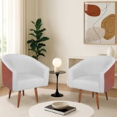 Kit 2 Poltronas Jade Decorativa Moderna Sala de Estar Quarto Escritório Conforto Pés Palito Corano Nozes e Suede Branco