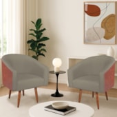 Kit 2 Poltronas Jade Decorativa Moderna Sala de Estar Quarto Escritório Conforto Pés Palito Corano Nozes e Suede Cappuccino