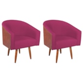 Kit 2 Poltronas Jade Decorativa Moderna Sala de Estar Quarto Escritório Conforto Pés Palito Corano Nozes e Suede Pink