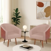 Kit 2 Poltronas Jade Decorativa Moderna Sala de Estar Quarto Escritório Conforto Pés Palito Corano Nozes e Suede Rosê