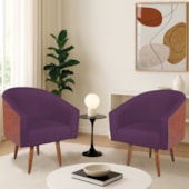 Kit 2 Poltronas Jade Decorativa Moderna Sala de Estar Quarto Escritório Conforto Pés Palito Corano Nozes e Suede Roxo