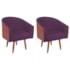 Kit 2 Poltronas Jade Decorativa Moderna Sala de Estar Quarto Escritório Conforto Pés Palito Corano Nozes e Suede Roxo