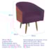 Kit 2 Poltronas Jade Decorativa Moderna Sala de Estar Quarto Escritório Conforto Pés Palito Corano Nozes e Suede Roxo