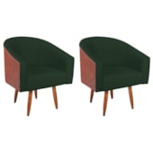 Kit 2 Poltronas Jade Decorativa Moderna Sala de Estar Quarto Escritório Conforto Pés Palito Corano Nozes e Suede Verde
