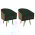 Kit 2 Poltronas Jade Decorativa Moderna Sala de Estar Quarto Escritório Conforto Pés Palito Corano Nozes e Suede Verde