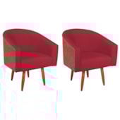 Kit 2 Poltronas Jade Decorativa Moderna Sala de Estar Quarto Escritório Conforto Pés Palito Corano Nozes e Suede Vermelho