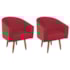 Kit 2 Poltronas Jade Decorativa Moderna Sala de Estar Quarto Escritório Conforto Pés Palito Corano Nozes e Suede Vermelho