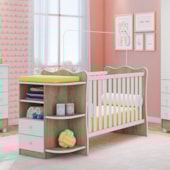 Kit Berço Cômoda com Cantoneira e Guarda Roupa Infantil 2 Portas 3 Gavetas com Cantoneira Brilhar Q01 Carvalho Rústico/Branco - Amarena Móveis