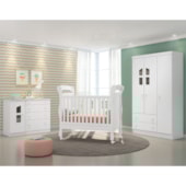 Kit Berço Mini Cama Baby , Guarda Roupa 3 Portas 2 Gavetas e Cômoda Sapateira Infantil 1 Porta e 4 Gavetas Sonhar Q01 Branco - Amarena Móveis