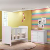 Kit Berço Mini Cama Tati e Cômoda Sapateira Infantil 1 Porta e 4 Gavetas Brilhar Q01 Branco - Amarena Móveis
