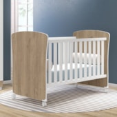 Kit Berço Mini Cama Tati e Cômoda Sapateira Infantil 1 Porta e 4 Gavetas Brilhar Q01 Carvalho Rústico/Branco - Amarena Móveis