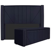 Kit Cabeceira e Calçadeira Baú Casal Minsk P02 140 cm para cama Box Corano Azul Marinho - Amarena Móveis