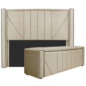 Kit Cabeceira e Calçadeira Baú Casal Minsk P02 140 cm para cama Box Corano Bege - Amarena Móveis
