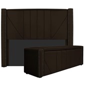 Kit Cabeceira e Calçadeira Baú Casal Minsk P02 140 cm para cama Box Corano Marrom - Amarena Móveis